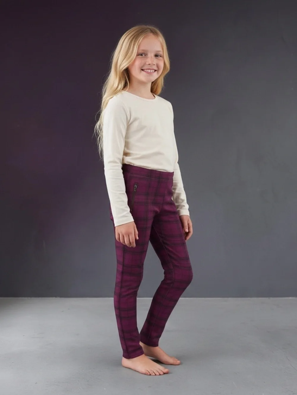 The Children’s Place Girls 8 Burgundy Plaid Ponte Jeggings Skinny Zip Pants